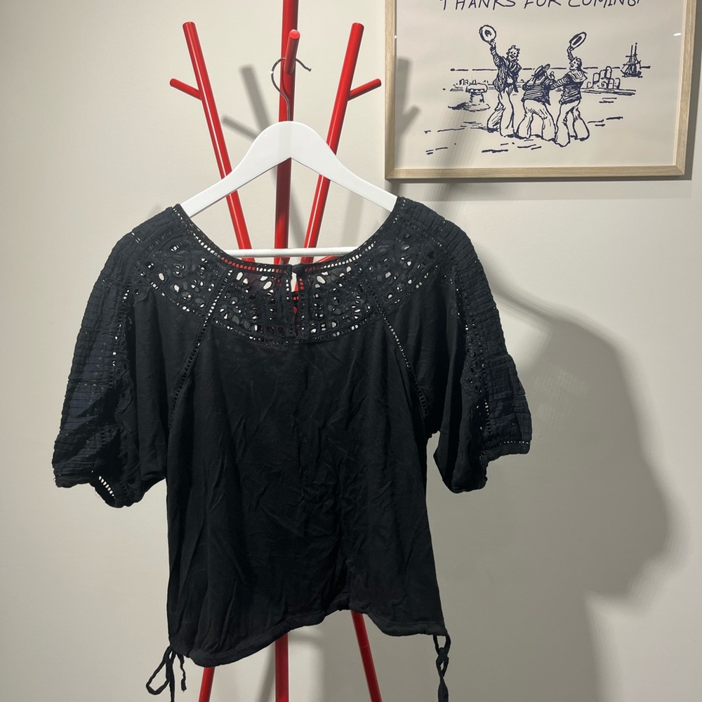 Black Eyelet Women's Blouse - S/M